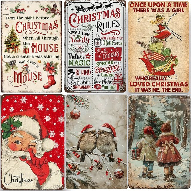 MINISO Weihnachts Metall Blechschild Wandkunst für Weihnachten und Silvester, Rechteckiges Hängeschild in Multicolour, B/H: 30,0 x 20,0 cm - Bild 1