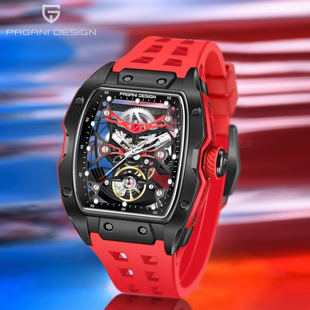 PAGANI DESIGN Armbanduhr, Automatik, Saphirglas, Schwarz, Silikon, Herren - Bild 1