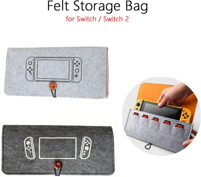 DIXSG Tragbare Aufbewahrungstasche für Nintendo Switch und Switch 2, Kratzfeste Filztasche, Grau - Bild 1