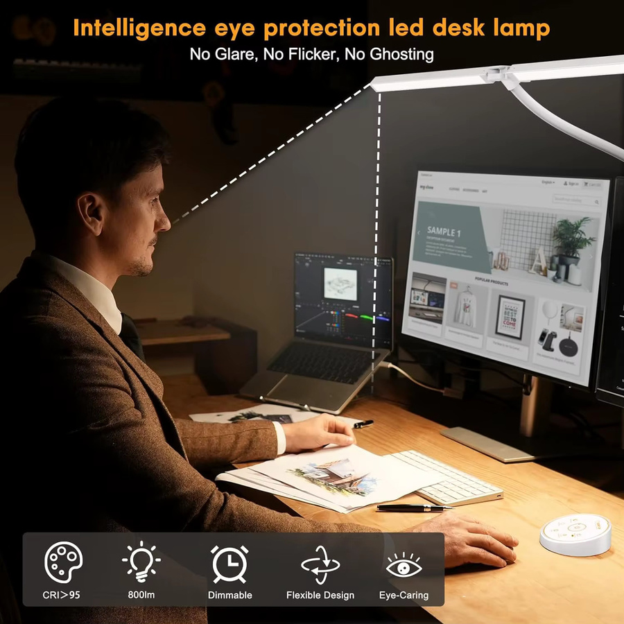 DBF LED-Schreibtischlampe in Weiß, stufenlos dimmbar und verstellbarer Schwanenhals für Home-Office und Büro - Bild 3