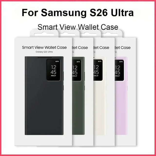 Smart View Display Leder Flip Case für Samsung Galaxy S26 Ultra S25 S24 S23 FE Plus A57 A37 A17 mit Kartenfach und Stoßschutz in Schwarz oder Blau - Bild 1
