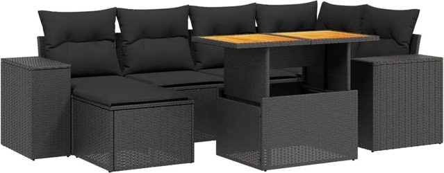 vidaXL 7-teilige Garten-Sofagarnitur in L-Form aus Poly-Rattan und Akazienholz in Schwarz mit UV-beständigen Kissen - Bild 1