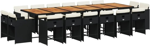 vidaXL 17-tlg Garten-Essgruppe aus Poly Rattan und Akazienholz mit Kissen in Schwarz und Braun - Bild 1