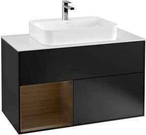 V&B Waschtischunterschrank Finion 100 in Weiß lackiert mit Regalelement links, Breite: 100 cm, Tiefe: 50,1 cm, Höhe: 50,1 cm - Bild 1