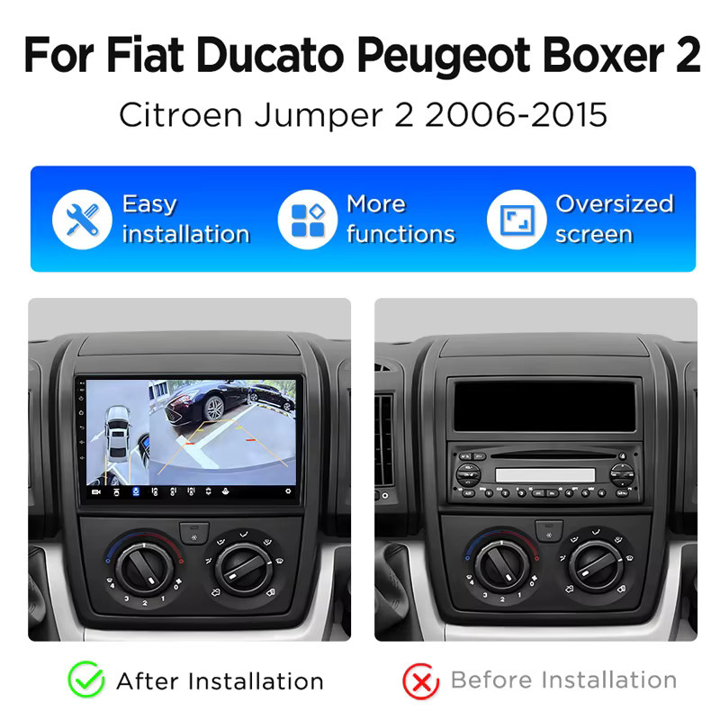 Junsun 360° Panoramakamera Autoradio mit Wireless CarPlay und Android Auto für Fiat Ducato, Peugeot Boxer 2 und Citroen Jumper 2 (2006–2015), Schwarz - Bild 2