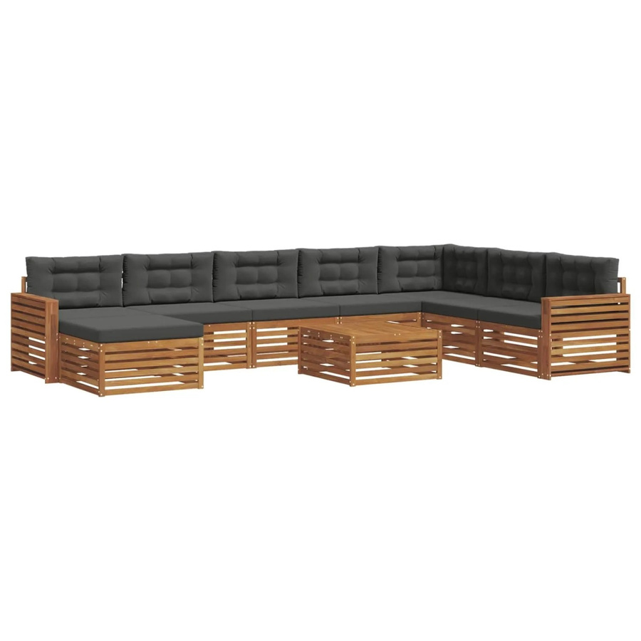 vidaXL Sofagarnitur 9-teilig aus Akazien-Massivholz in Natur und Anthrazit mit Polsterkissen in U-Form - Bild 2