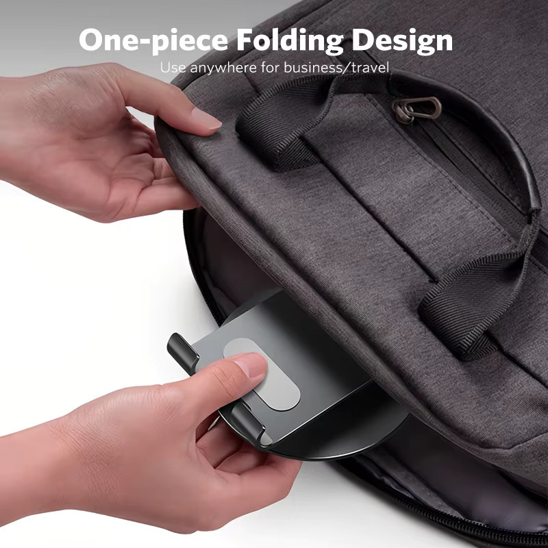 MeeGoo Handyhalter aus Aluminium in Grau mit 360-Grad-Drehung und Doppelwellen-Design, zusammenklappbar und stabil - Bild 3