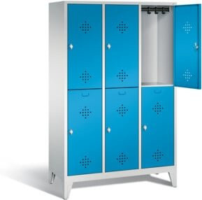 C+P Spind Classic doppelstöckig mit 6 Türen, Korpus Lichtgrau und Front Lichtblau, H x B x T: 185 x 120 x 50 cm - Bild 1