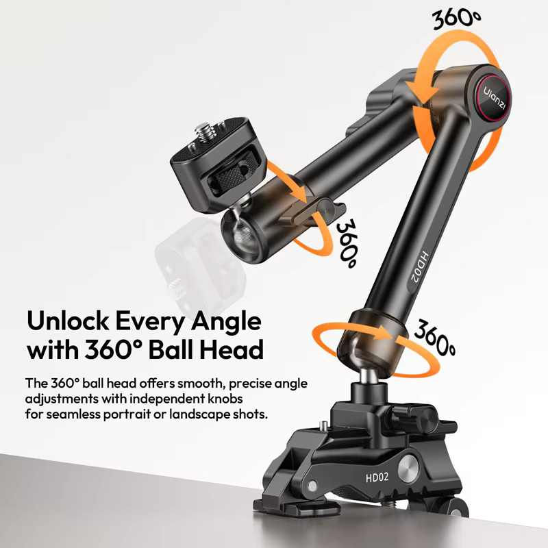 Ulanzi HD02 Magic Arm Kit 10 Zoll mit Superklemme in Schwarz für Stativ und Kamera sowie Fülllicht - Bild 2