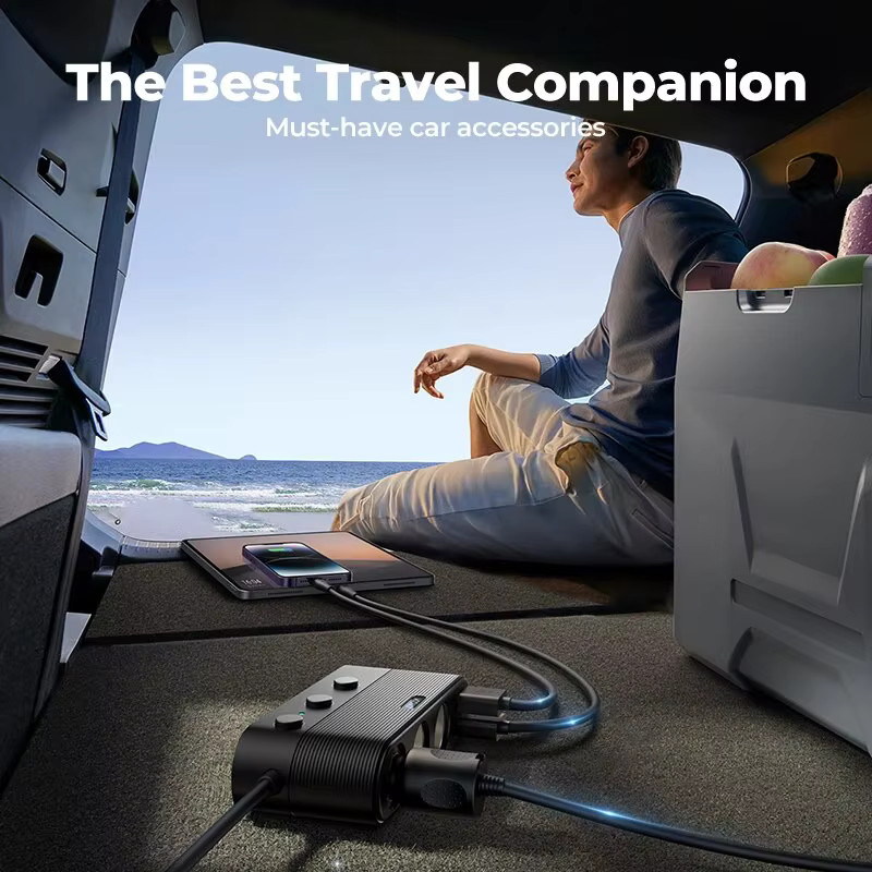 Joyroom 7-in-1 Autoladegerät-Adapter mit 139 W, PD QC3.0 Buchse und DC-Steckdose, Zigarettenanzünder-Splitter in Schwarz - Bild 6