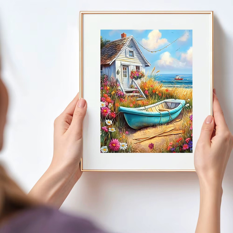 Huacan Diamant-Stickerei Set Maritime Landschaft mit Boot und Haus, Multicolour, B/H: 30 x 20 cm - Bild 3