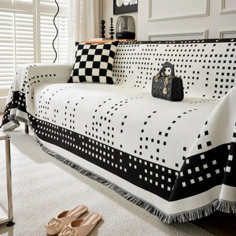 Universeller Sofabezug aus Chenille in Schwarz, doppelseitig und maschinenwaschbar, B/B: 180 x 90 cm - Bild 4