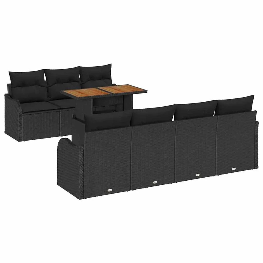 vidaXL Garten-Sofa-Set 8-teilig in Schwarz mit Kissen, Poly-Rattan und pulverbeschichtetem Stahl mit Stauraumfunktion - Bild 2