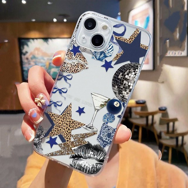 Transparente TPU-Handyhülle mit Leopardenmuster und Pentagramm-Lippendruck für iPhone 17 Air Pro Max, iPhone 16 15 14 13 12 11 XS XR X 7 8 Mini Plus Pro Max SE - Bild 1
