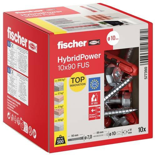 Fischer HybridPower FUS Universal Dübel Set aus Nylon und Stahl, Durchmesser: 10 mm, Länge: 90 mm, 10 Stück - Bild 1