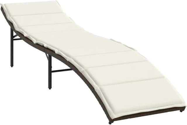 vidaXL Sonnenliege aus PE-Rattan und pulverbeschichtetem Stahl mit Kissen in Braun, B/T/H: 55 x 199 x 50 cm - Bild 1