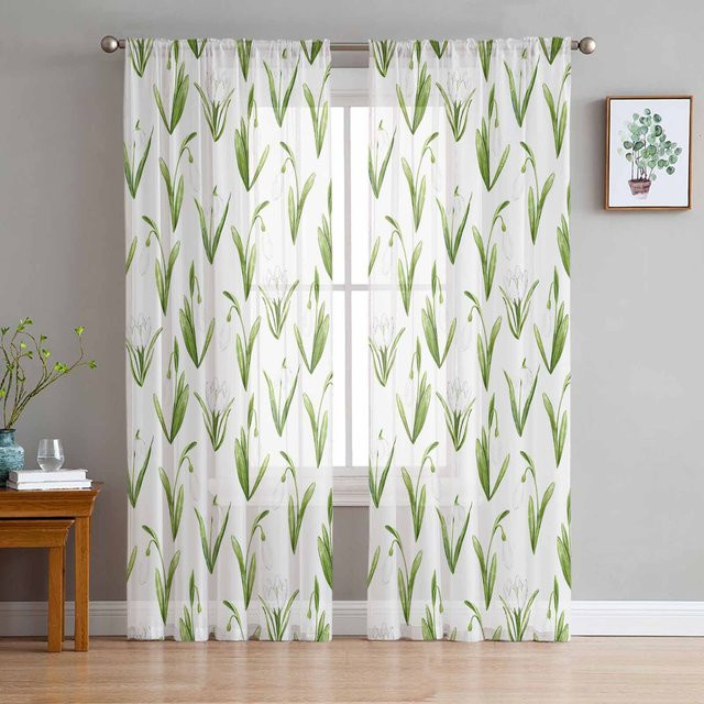 Super Six Chiffon-Fenstervorhang mit Tulpenblumen und Aquarellpflanzen in Weiß, Breite: 135 cm, Höhe: 114 cm - Bild 1