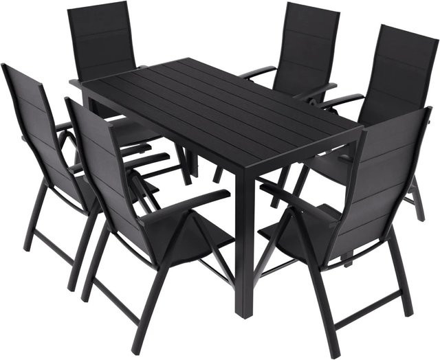 LEX Gartenmöbel Set aus pulverbeschichtetem Aluminium mit 7-teiliger Essgruppe in Schwarz und Anthrazit - Bild 1