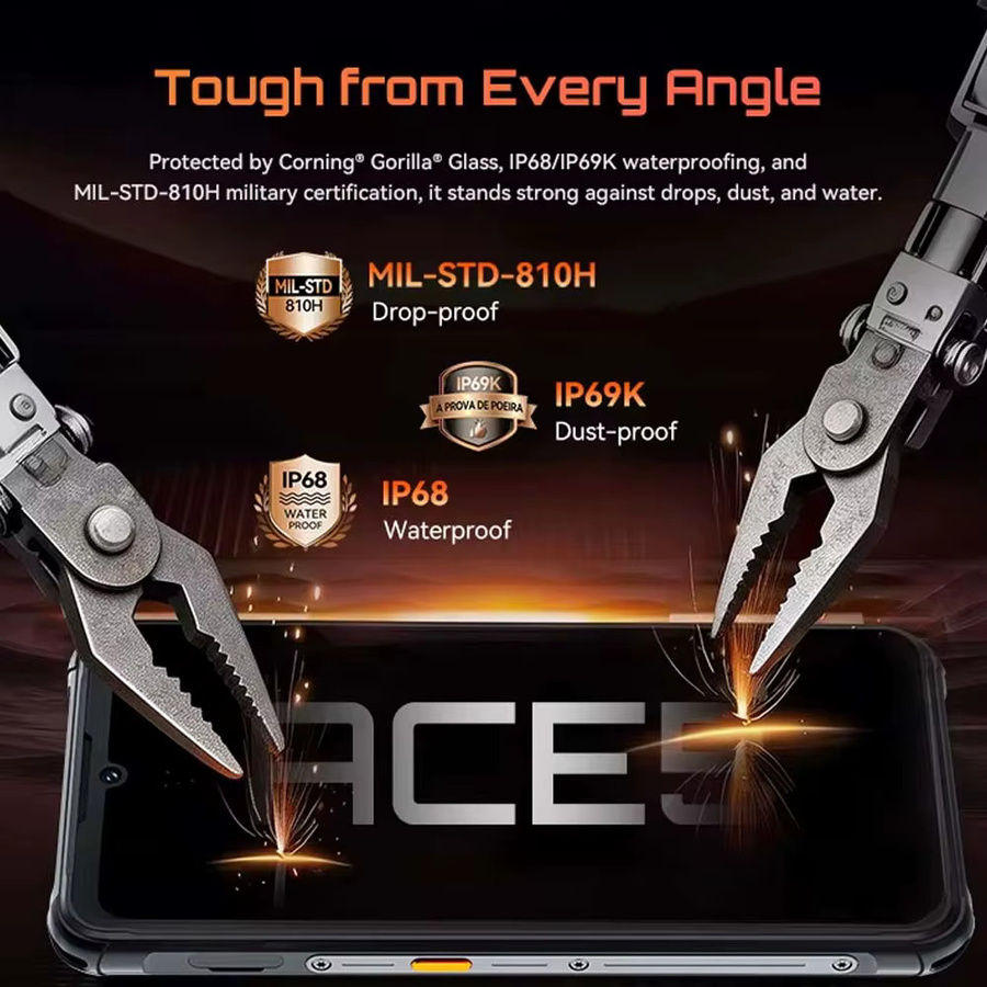 Cubot KingKong ACE 5 Robustes Smartphone in Schwarz mit 256GB ROM, 20GB RAM, 10200mAh Akku und 6,745 Zoll 120Hz Display sowie NFC und Android 16 - Bild 3