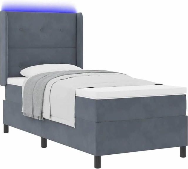 vidaXL Boxspringbett mit Matratze und LED-Unterbettbeleuchtung aus Samt in Dunkelgrau, B/T/H: 80 x 200 x 140 cm - Bild 1