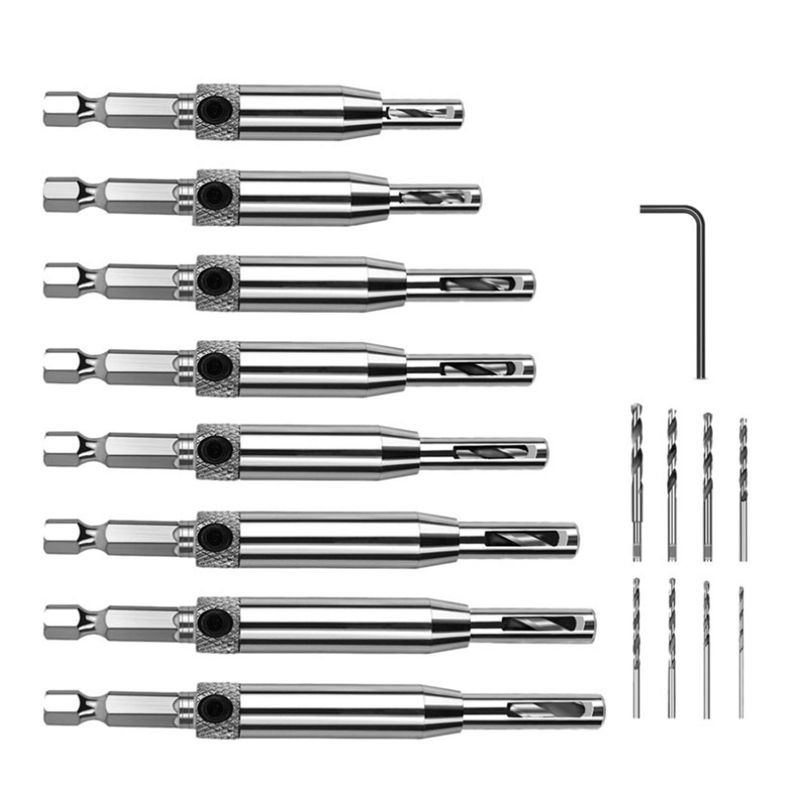 Kkmoon 16-teiliges selbstzentrierendes Bohrer-Set aus Edelstahl in Silber mit Sechskantschlüssel für Holzbearbeitung und Scharniere - Bild 4