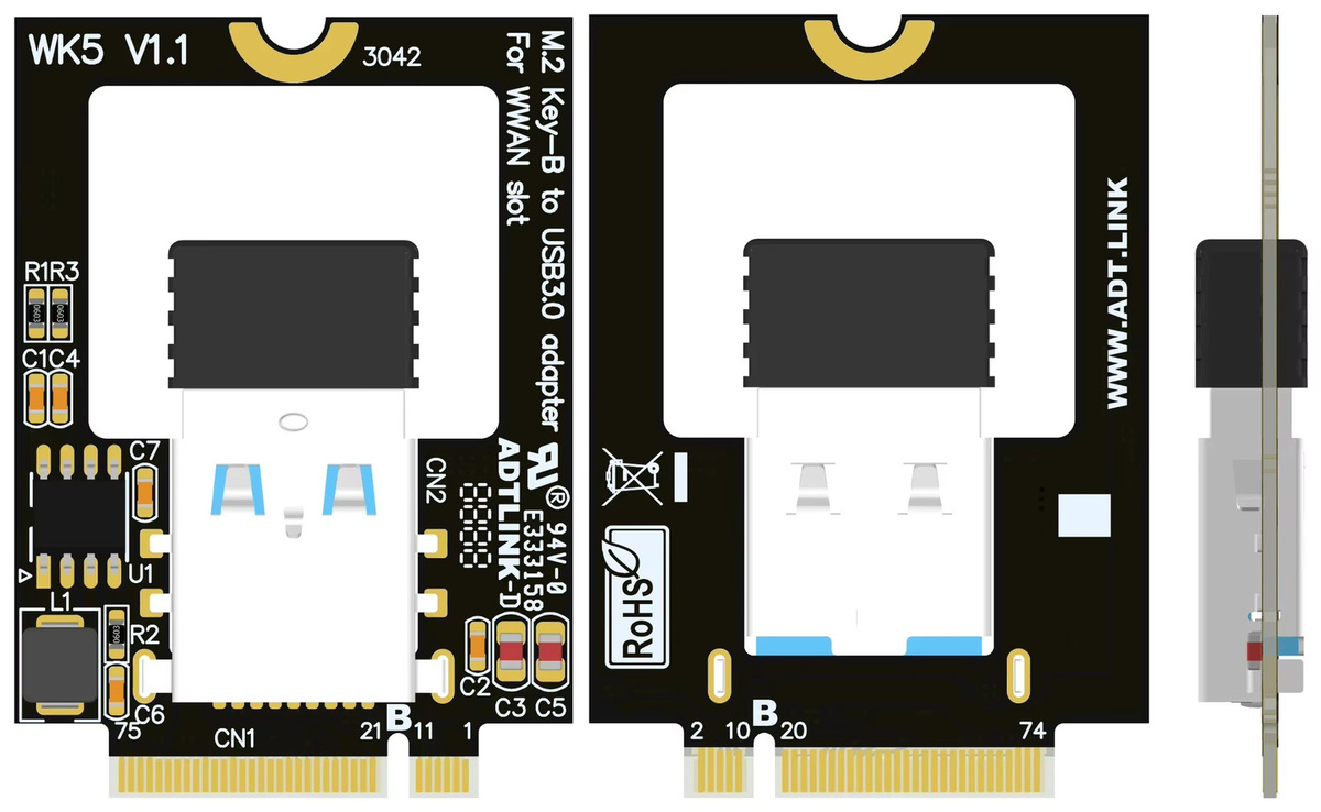 ADT-Link M.2 Key-B zu USB 3.0 Adapter für Bluetooth, WLAN und 4G WWAN Netzwerkkarte, Schwarz - Bild 4