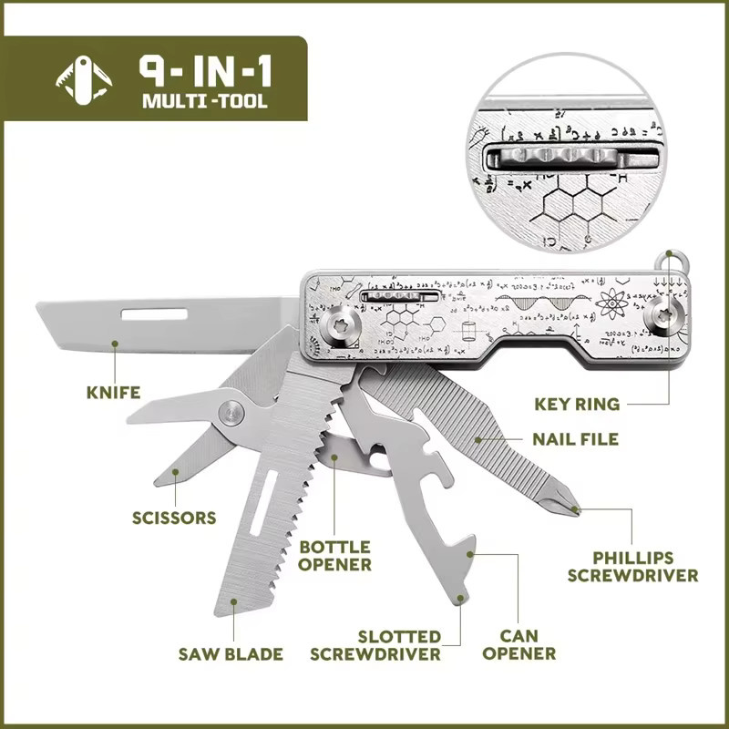 SWISS TECH 9-in-1 Mini-Multitool-Messer in Blau und Silber mit Klappschere, Schraubendreher und Säge als tragbares Outdoor-EDC-Werkzeug - Bild 2