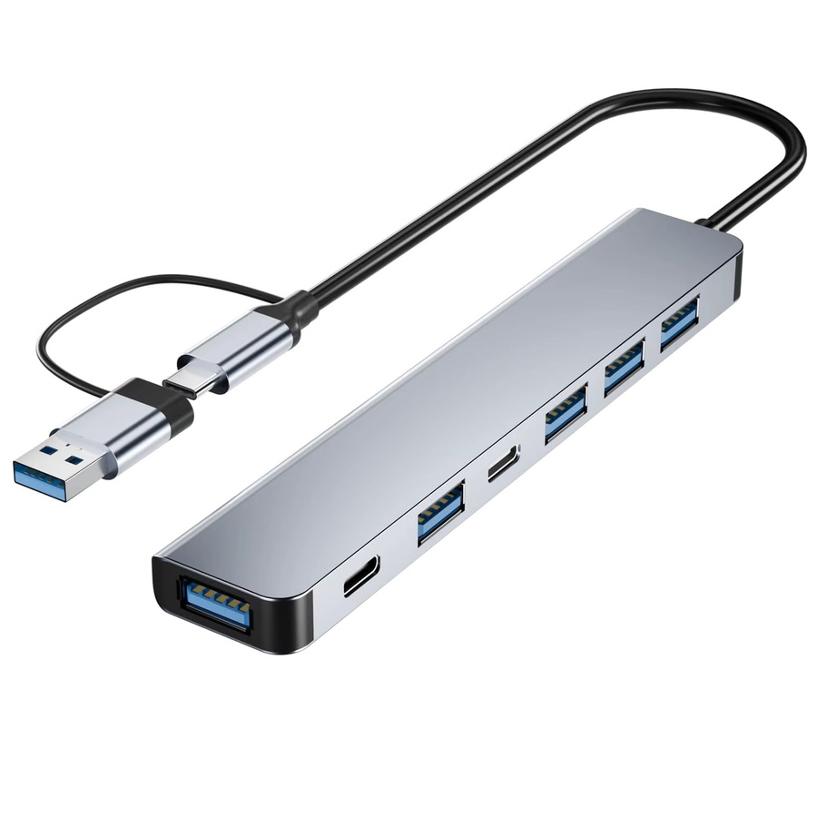 Schlanker 7-in-1 USB-C-Hub mit USB 3.0 und USB 2.0 für Laptops, MacBook und iPad in Silber/Grau - Bild 3
