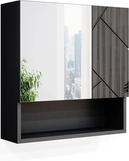 Vicco Badspiegelschrank Irma in Anthrazit Hochglanz, B/H: 54 x 55 cm - Bild 2