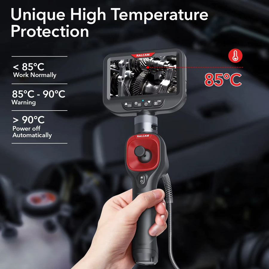 RALCAM Industrie-Endoskop mit 4,3-Zoll-HD-Bildschirm und 4-Wege-Lenkung, 3,9 mm Kamera für die Inspektion von Autoteilen und Kanälen, Schwarz - Bild 5