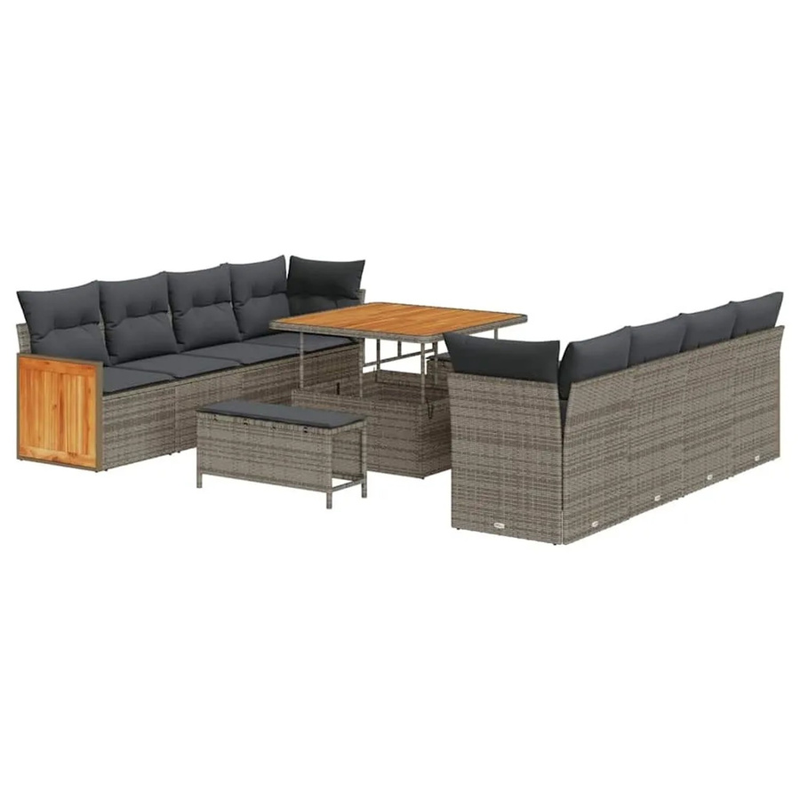 vidaXL Gartensofa-Set in U-Form mit 11-teiligem Polster-Set in Grau mit Stauraumfunktion und Tisch - Bild 2