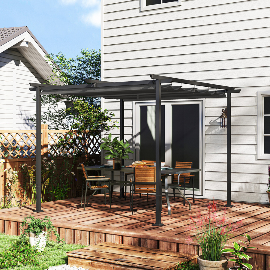 Outsunny Pergola Gartenpavillon aus Metall mit verstellbarem Dach in Dunkelgrau, B/H/L: 300 x 227 x 300 cm - Bild 2