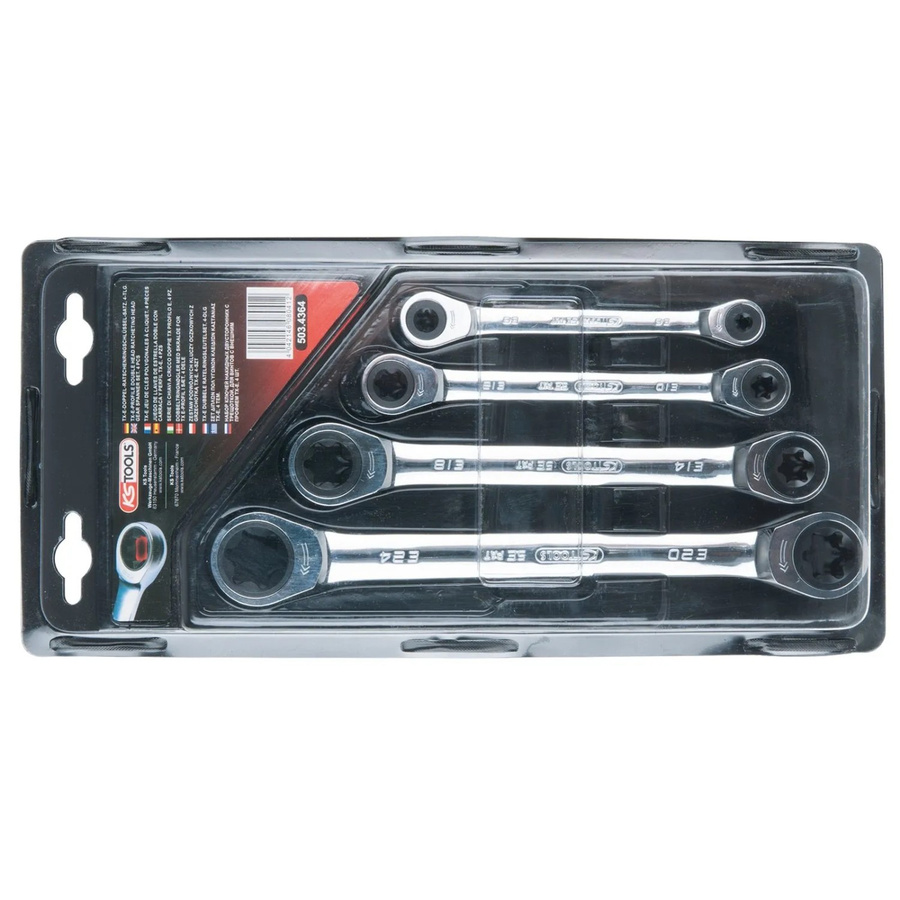 KS Tools GEARplus Torx-E-Doppel-Ratschenringschlüssel-Satz, 4-teilig, Silber - Bild 2