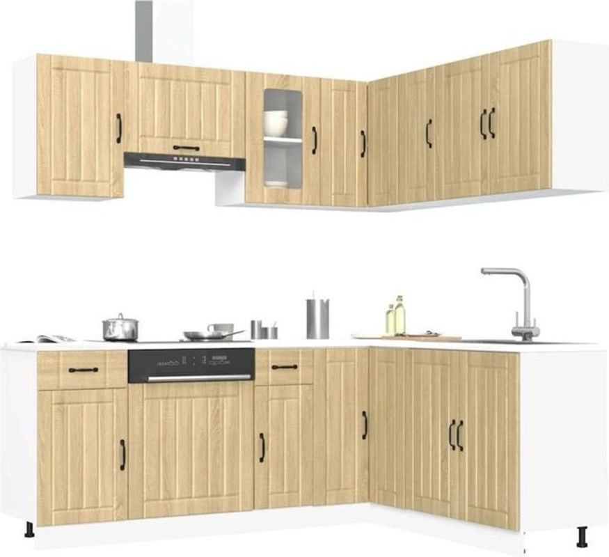 Vidaxl 11-tlg. Küchenschrank-Set Lucca Winkelküche im Landhausstil aus Holzwerkstoff und Glas in Eiche Natur und Braun - Bild 1