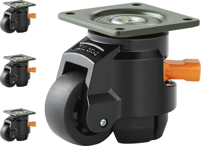 SucceBuy 4er-Set Schwerlast-Lenkrollen in Schwarz mit praktischem Griffdesign und höhenverstellbaren Füßen für Werkbänke und Maschinen - Bild 1