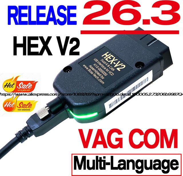 VCDS VAGCOM Interface HEX V2 Auto-Diagnose-Tool für VW, Audi, Skoda und Seat in Schwarz mit Update 26.3 - Bild 1