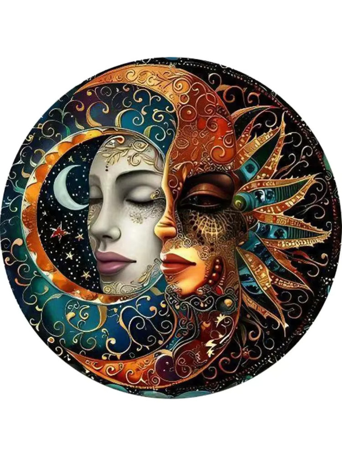 Runde Vintage-Wandkunst aus Metall von Potdemiel mit Sonne, Mond, Sternen und Vögeln in Multicolour, Boho-Design für Innen- und Außenbereiche, Durchmesser: 20 cm - Bild 6