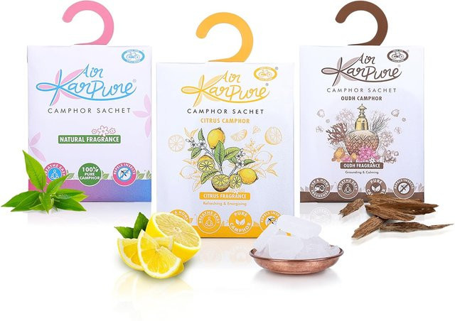 Cycle Pure Karpure Kampfer Beutel Oudh Zitrus Original, 3er Pack, Weiß/Mehrfarbig, Langanhaltender Lufterfrischer für Kleiderschrank, Badezimmer, Auto und Zuhause - Bild 1