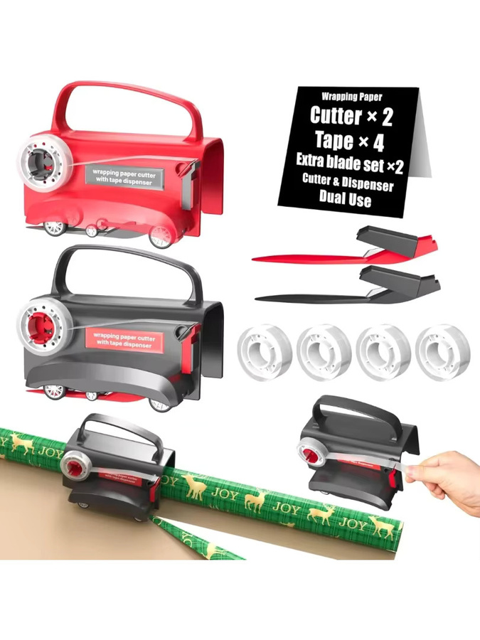 Dual-Use Geschenkpapier-Schneider und Klebebandabroller mit verschiebbarer Papierrollenhalterung aus Kunststoff - Bild 7