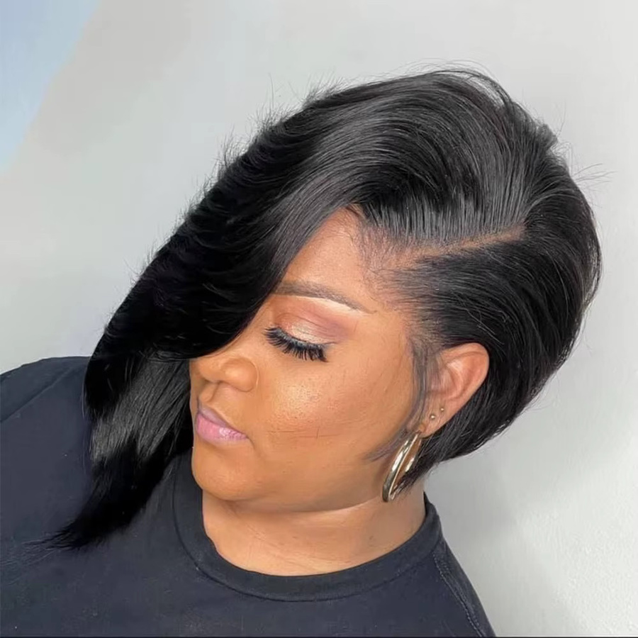 OYM HAIR Pixie-Schnitt Echthaar-Perücke, kurzer Bob mit Pony, 100 % brasilianisches Echthaar - Bild 2