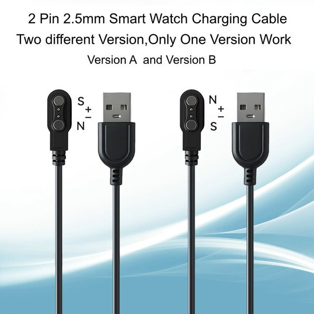2P250 Magnetisches Uhren-Ladekabel-Set in Schwarz, kompatibel mit Smartwatches mit 2-Pin und 2,5 mm Abstand - Bild 1