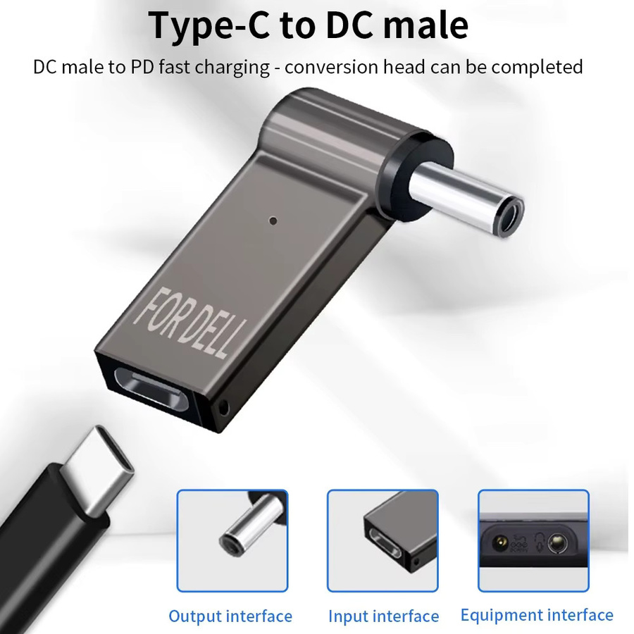 USB-C auf DC Konverter Adapter für Lenovo, HP und DELL, 100W Laptop Ladegerät Netzteil mit 5A 20V, Schwarz - Bild 4