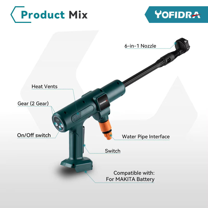 Yofidra 6 in 1 Akku Hochdruckreiniger mit 200 Bar und Schaumgenerator, kompatibel mit Makita Akku - Bild 5