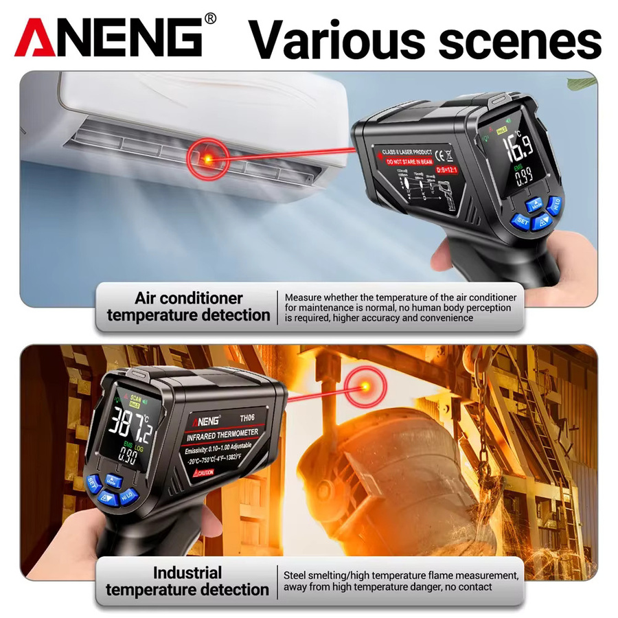 ANENG TH06 Infrarot-Laserthermometer mit VA Reverse Technologie, Messbereich -20 ℃ bis 750 ℃, 12:1 optische Auflösung und einstellbarem Emissionsgrad - Bild 4