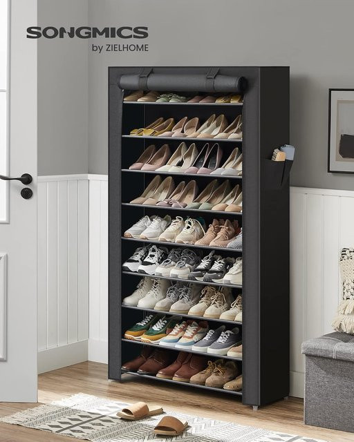 SONGMICS Schuhregal mit 10 Ebenen und Staubschutzhülle in Schwarz, B/T/H: 28 x 88 x 160 cm - Bild 1