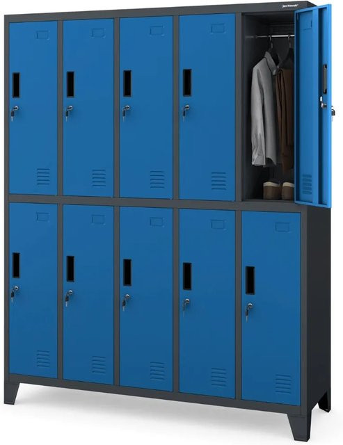 DELUKE Umkleideschrank Spind mit 10 Abteilen aus Metall in Anthrazit-Blau, H x B x T: 172 x 136 x 45 cm - Bild 1
