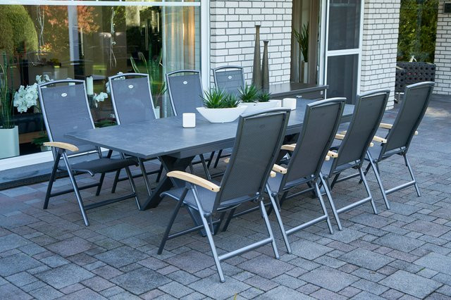 Hartman Garten-Essgruppe Xanadu Raffaelo in Xerix/Anthrazit mit 8 Klappstühlen aus Aluminium und Glaskeramik, Tisch B: 220-280 cm, T: 100 cm - Bild 1