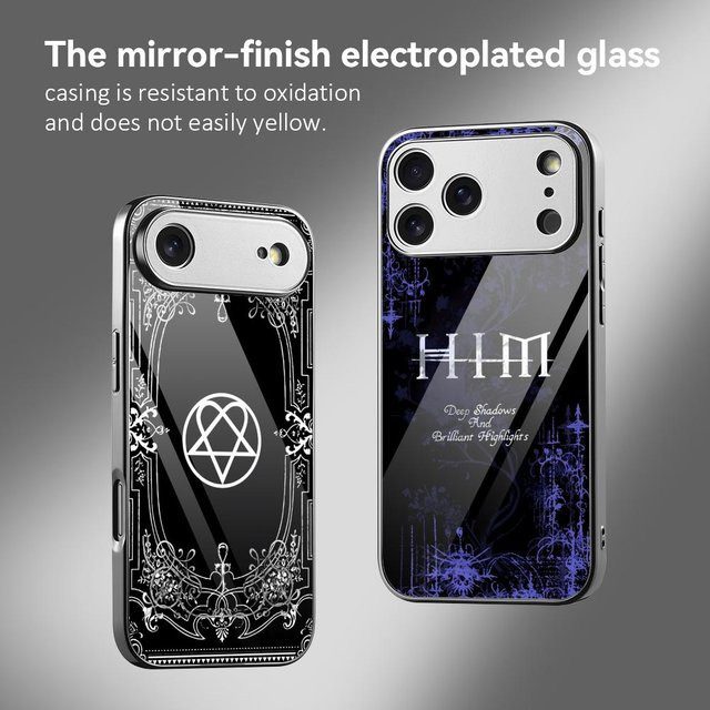 ROCK Band H-HIM Handyhülle für iPhone 17 16 15 14 13 12 Pro Max Plus mit galvanisiertem Metall-Stoßfänger in Schwarz - Bild 1