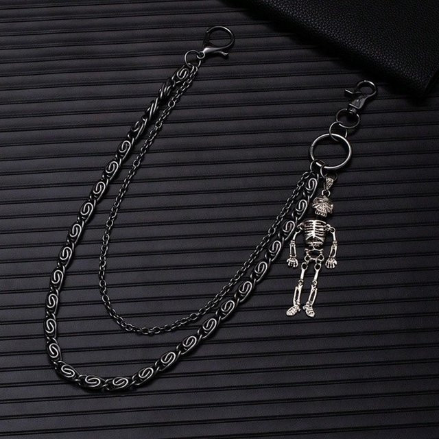 MTMA Kettenhose, Totenkopf-Anhänger, Metall, schwarz, Unisex - Bild 1