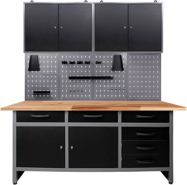 Ondis24 Werkstatt-Set Karsten aus Metall und Holz in Anthrazit und Grau mit Pegboard und höhenverstellbar - Bild 1